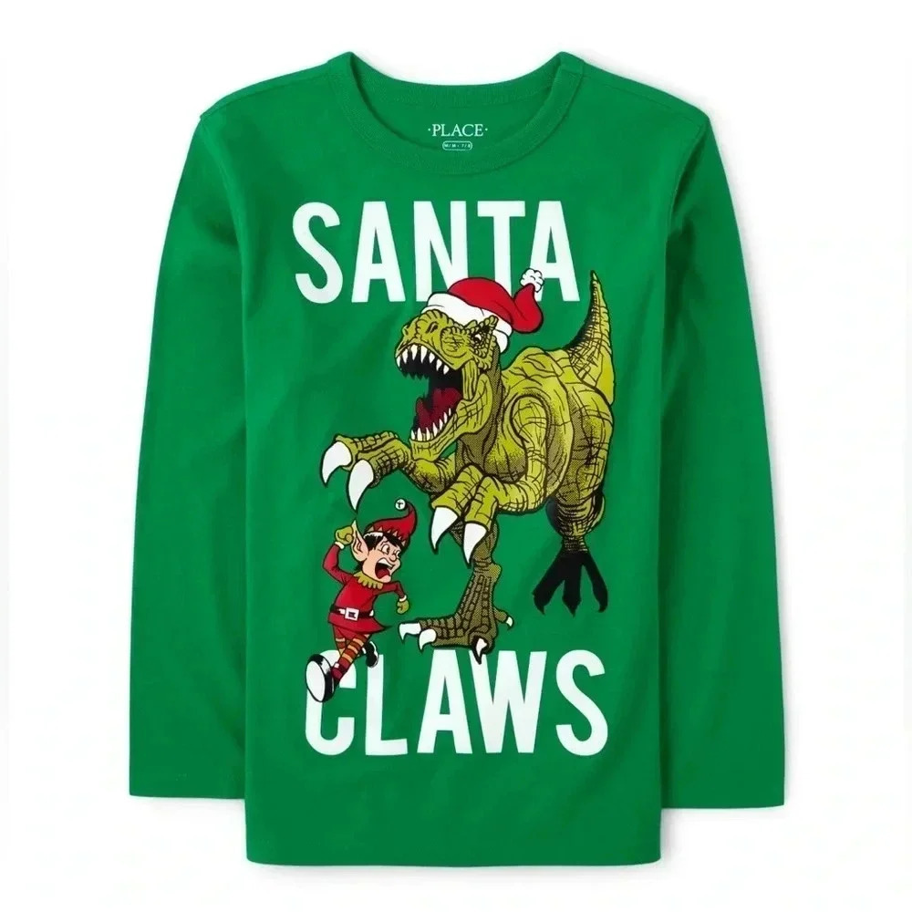 Unisex Kids Dino Graphic Long Sleeve Tee, Size Small 5/6
